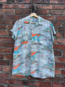 vintage 1950s novelty beach rayon shirt