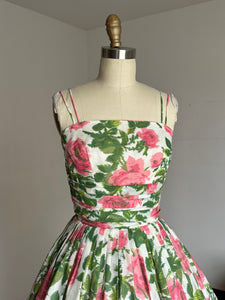 vintage 1950s pink roses sun dress {xs}