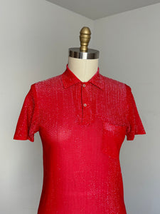 vintage 1950s red lurex shimmer shirt