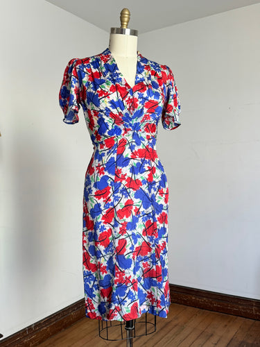AS-IS vintage 1930s abstract floral dress {L}