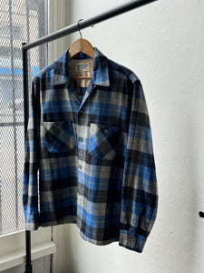 vintage 1950s blue plaid wool long sleeve shirt