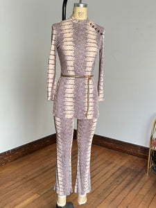 vintage 1960s snakeskin pant set tunic mini dress and pant set {xs}