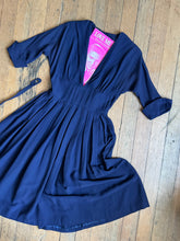 Load image into Gallery viewer, vintage 1940s 50s navy rayon low cut dress {m}