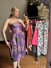 Load image into Gallery viewer, vintage 1950s purple roses dress {xs}