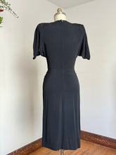 Load image into Gallery viewer, vintage 1940s black rayon Dorothy O’Hara dress {s}