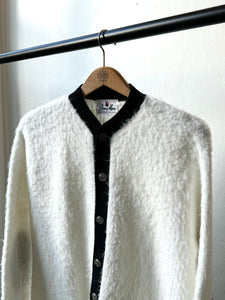 vintage 1960s white fuzzy shag cardigan