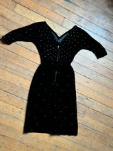 Load image into Gallery viewer, vintage 1950s rhinestone velvet wiggle dress {xxs}