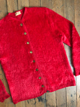 Load image into Gallery viewer, vintage 1960s red mohair shaggy cardigan