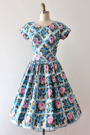 vintage 1950s rose print cotton dress