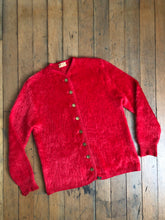 Load image into Gallery viewer, vintage 1960s red mohair shaggy cardigan