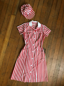 vintage 1960s red striped uniform dress {m}