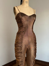 Load image into Gallery viewer, vintage 1980s Frederick’s of Hollywood gold jumpsuit {s}