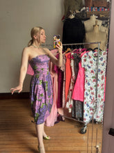 Load image into Gallery viewer, vintage 1950s purple roses dress {xs}