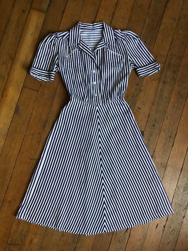 vintage 1930s blue striped dress {s}