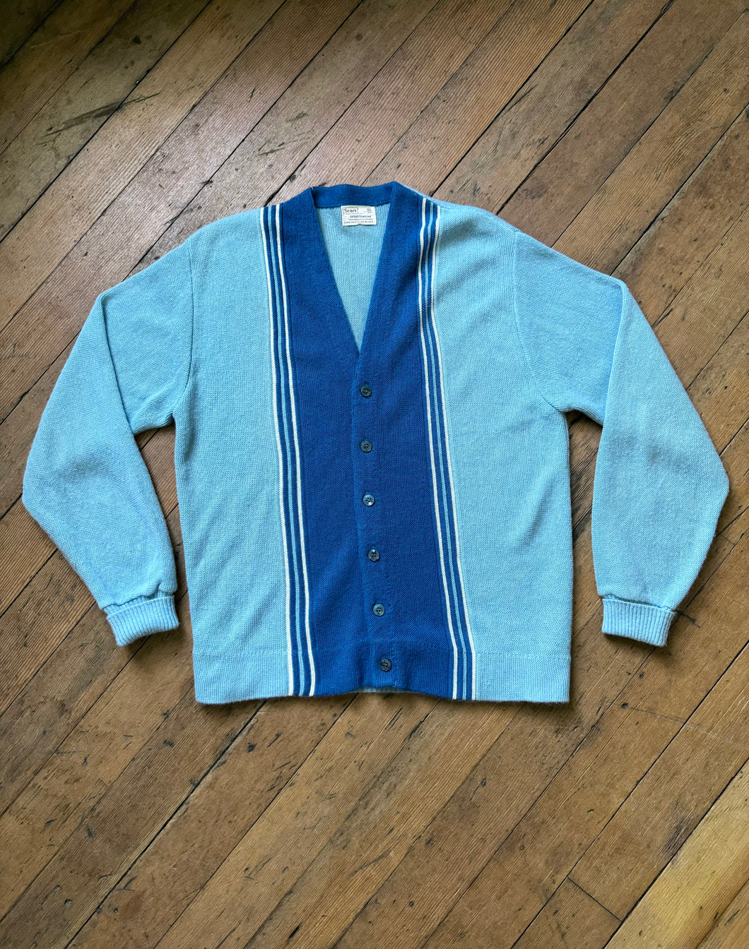 vintage 1960s blue two tone orlon cardigan