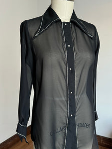 vintage 1970s sheer black dagger collar shirt {m}