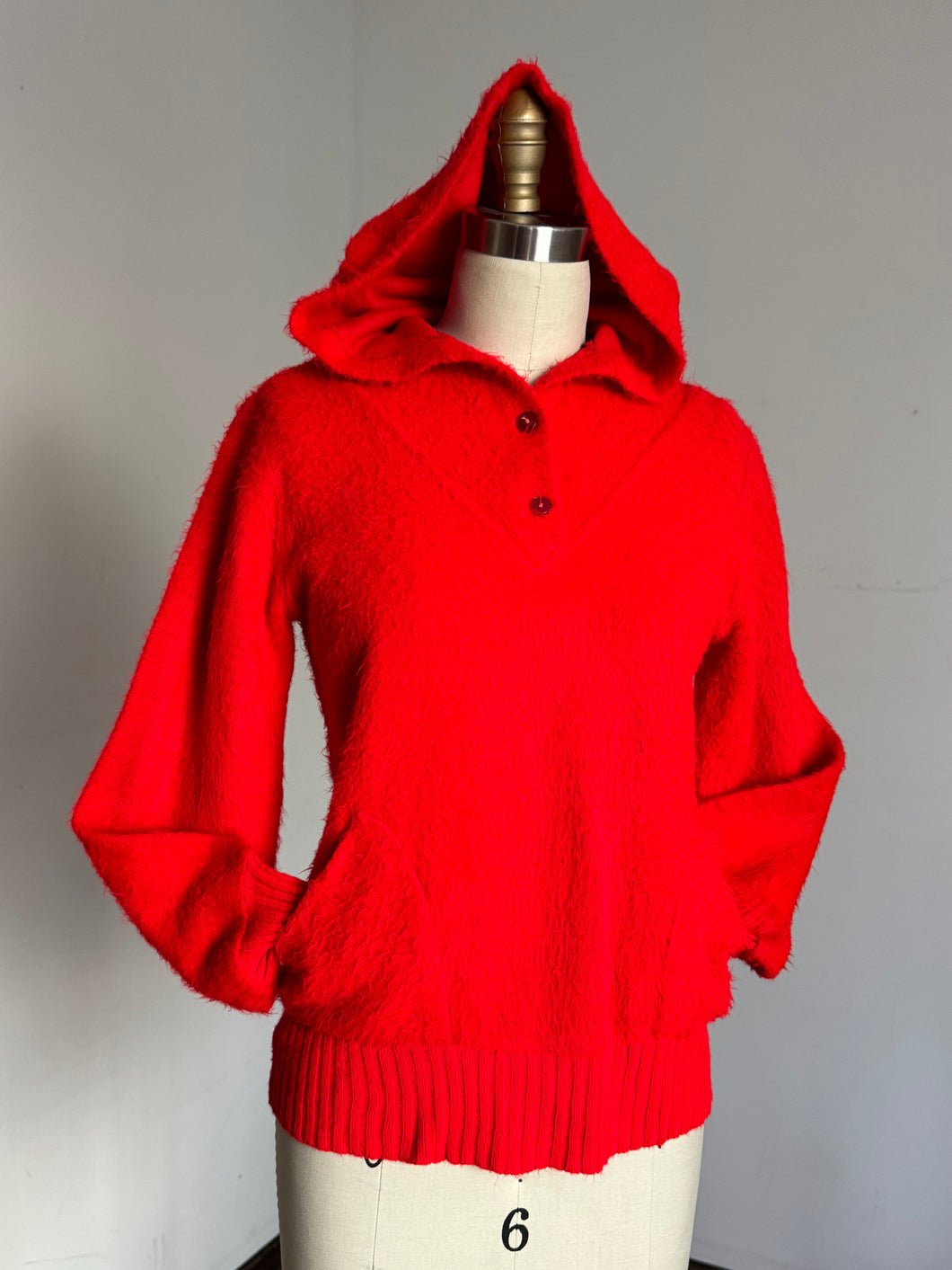 vintage 1960s faux mohair red sweatshirt sweater {s}