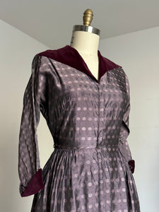 vintage 1950s front zip purple dress {s}