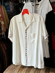 vintage 1950s rayon flag shirt - loop collar