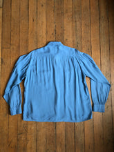 Load image into Gallery viewer, vintage 1950s blue rayon long sleeve shirt