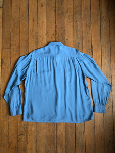 vintage 1950s blue rayon long sleeve shirt