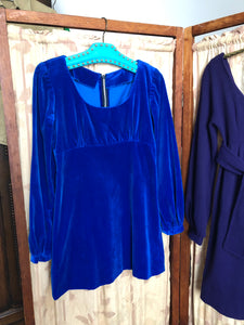 vintage 1960s blue velvet mini dress {xs}