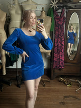 Load image into Gallery viewer, vintage 1960s blue velvet mini dress {xs}