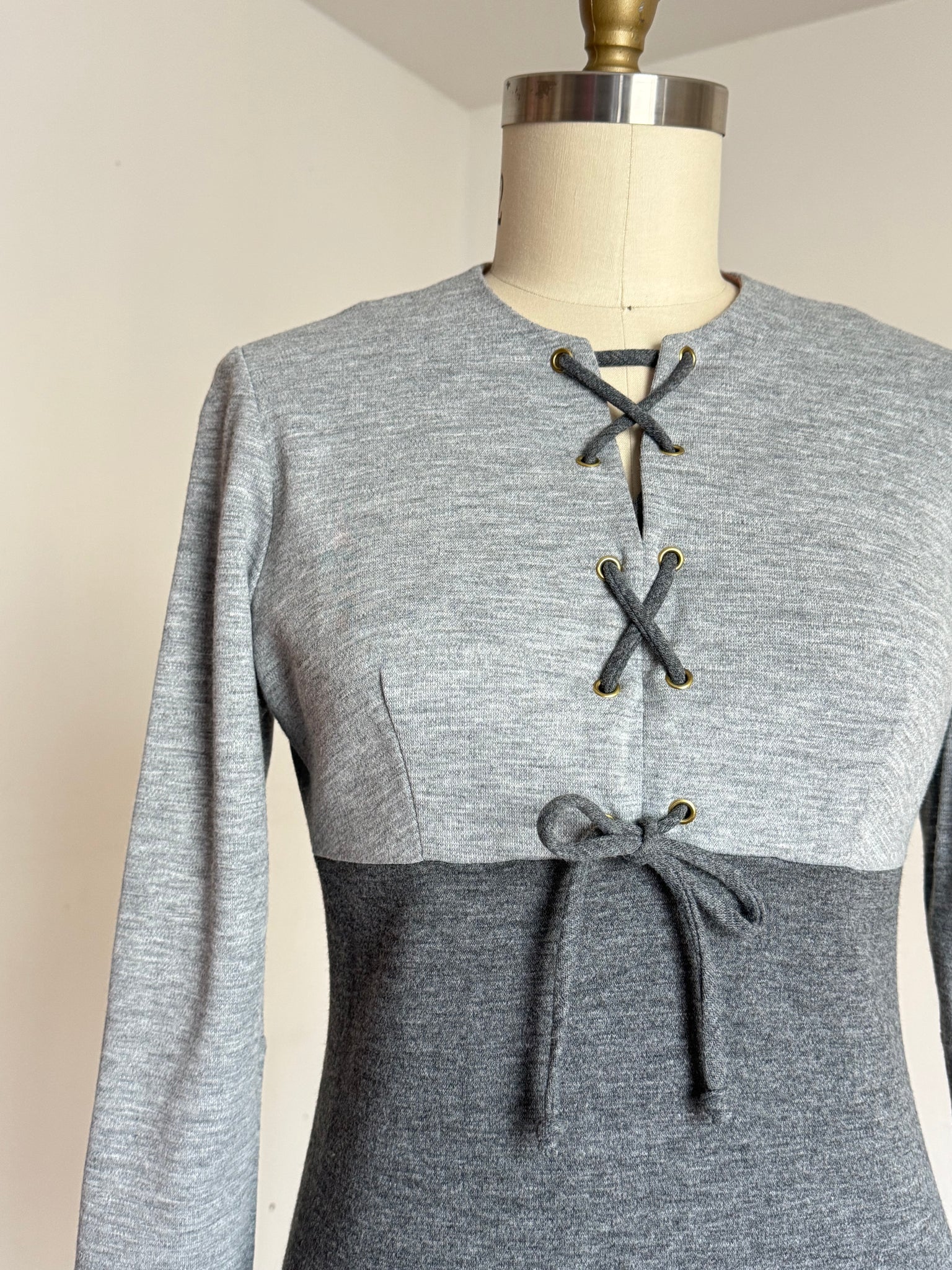 vintage 1960s grey lace up mini dress {L}  Trunk of Dresses