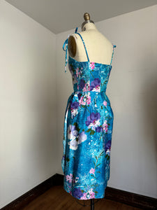 vintage 1960s blue cotton sarong dress {xs-s}