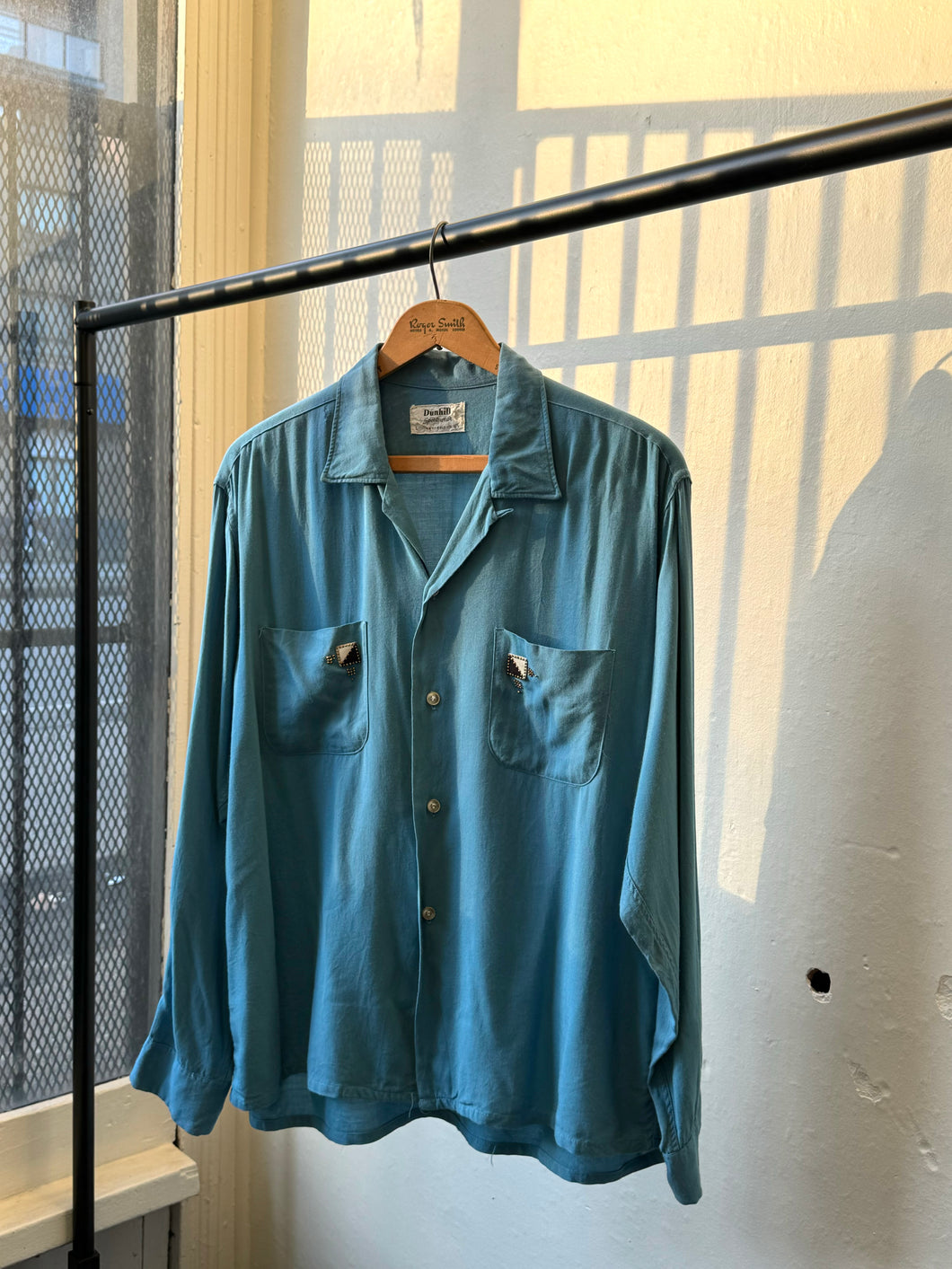 vintage 1950s long sleeve rayon shirt with studs