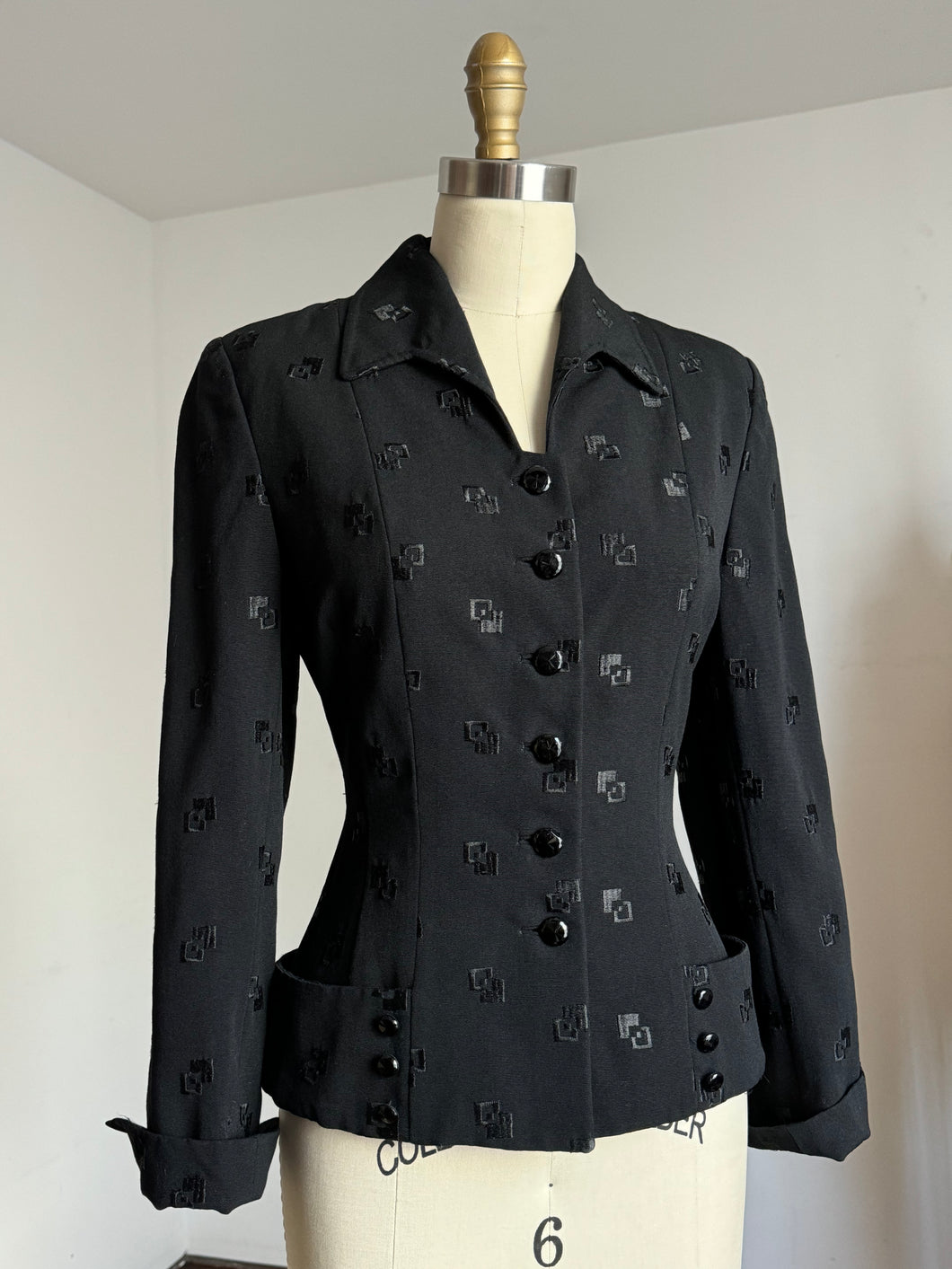 vintage 1940s black embroidered suit jacket {s}