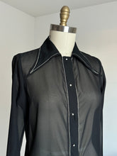 Load image into Gallery viewer, vintage 1970s sheer black dagger collar shirt {m}