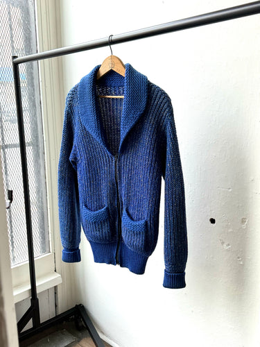 vintage 1950s blue knit zip up sweater