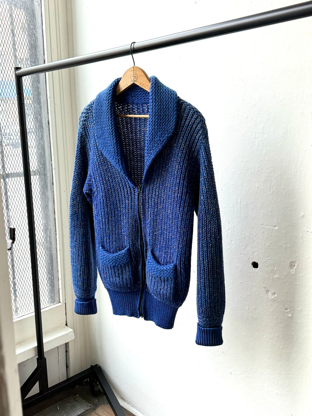 vintage 1950s blue knit zip up sweater