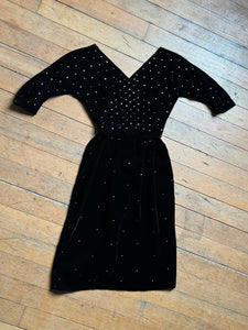 vintage 1950s rhinestone velvet wiggle dress {xxs}