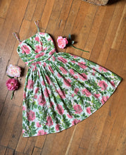 Load image into Gallery viewer, vintage 1950s pink roses sun dress {xs}