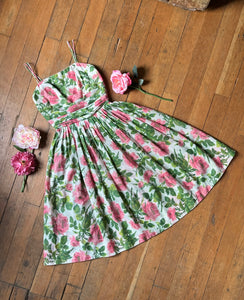 vintage 1950s pink roses sun dress {xs}