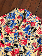 Load image into Gallery viewer, vintage 1940s novelty print Hawaiian rayon shirt