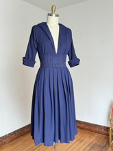 Load image into Gallery viewer, vintage 1940s 50s navy rayon low cut dress {m}