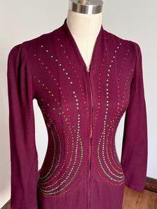 vintage 1930s rhinestone wool dressing gown {xs}