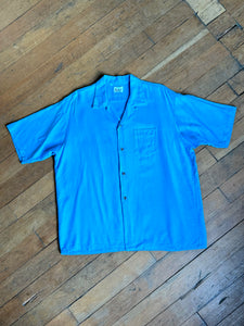 vintage 1950s blue short sleeve button up shirt