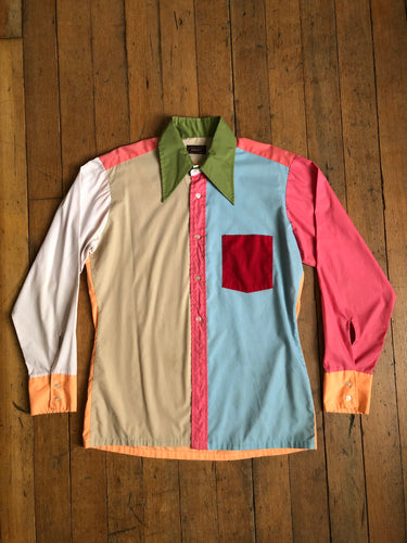 vintage 1970s color block long sleeve shirt