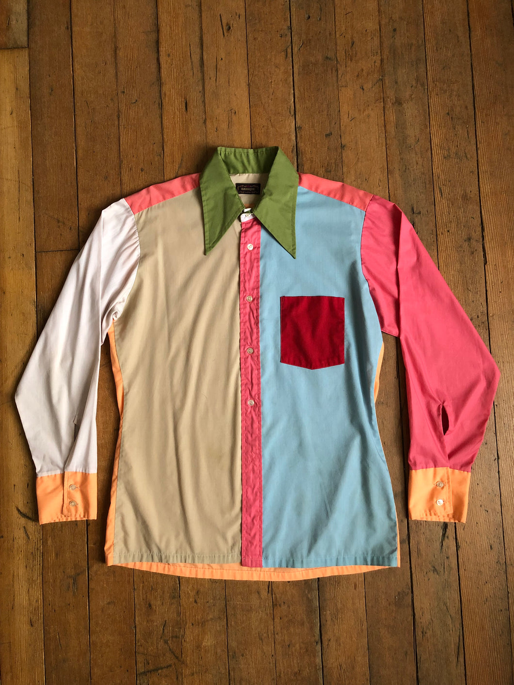 vintage 1970s color block long sleeve shirt