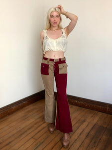 vintage 1960s 70s color block flared pants