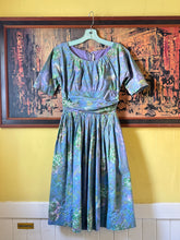 Load image into Gallery viewer, RARE vintage 1950s Marc Chagall novelty Evening Enchantment cotton dress {xs}
