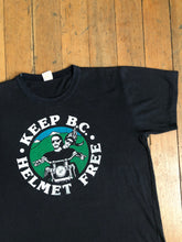 Load image into Gallery viewer, vintage 1980s KEEP BC HELMET FREE t-shirt