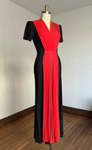 Load image into Gallery viewer, vintage 1940s black and red rayon gown {s}