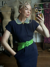 Load image into Gallery viewer, vintage 1940s navy dress {xs}