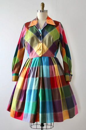 vintage 1960s patchwork rainbow dress