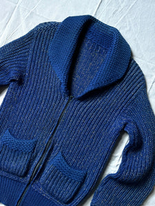 vintage 1950s blue knit zip up sweater